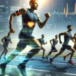 Athlètes en action aux Jeux Olympiques de Paris 2024 avec affichage numérique de données de santé