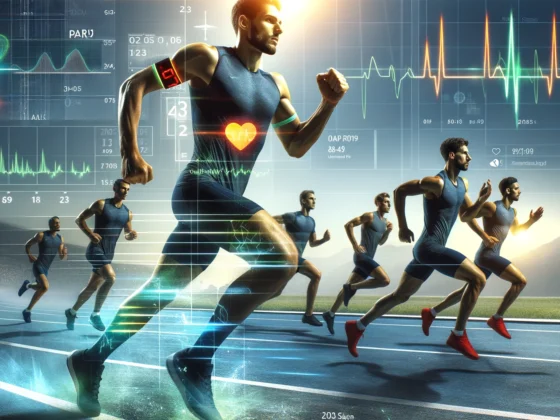 Athlètes en action aux Jeux Olympiques de Paris 2024 avec affichage numérique de données de santé