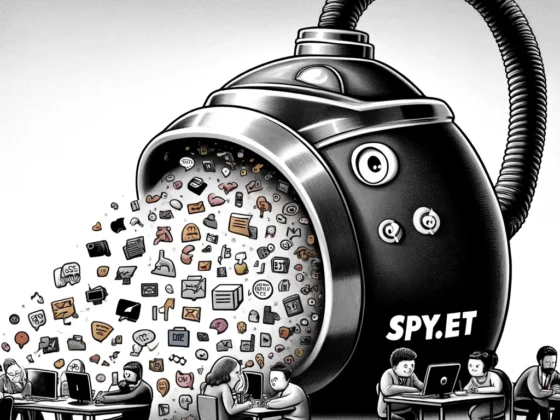 Une illustration satirique représentant Spy.pet en train de siphonner des données d'utilisateurs de Discord, symbolisant la violation du RGPD.